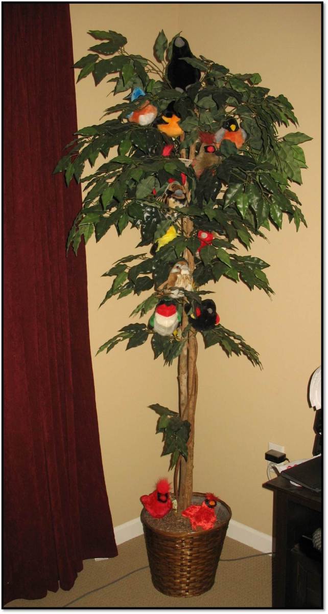 Office tree with plush birds