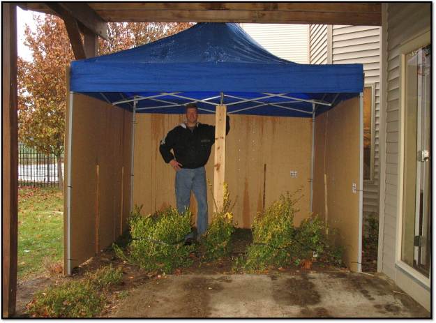 Joel in the completed potty tent